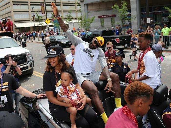 James, a hometown celebrity, was the center of attention at the parade.