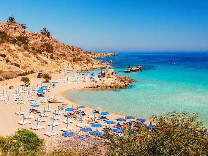 Cyprus, 3% — Most holidaymakers in Cyprus go to Nissi Beach in Ayia Napa. The water is clear enough to see your toes in, the sand