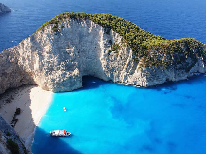 Greece, 6% — Whether you prefer a pebble or sand beach, in rustic surroundings or modern, the Greek islands have a wide range of beaches. Navagio Beach on Zakynthos is one of the most unique, with the remains of a shipwreck on the sand.