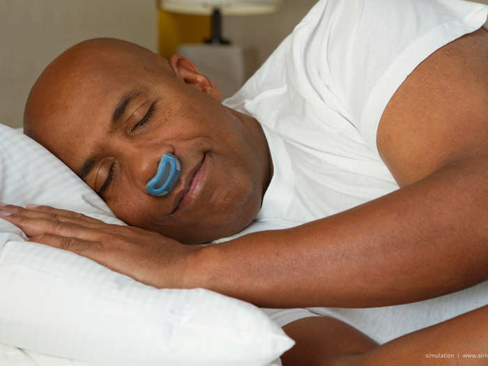 The air comes through two nose buds, which are made of molded silicon rubber. The buds form a seal inside the nose to maintain the air pressure and ensure that the device stays in place while the wearer sleeps.