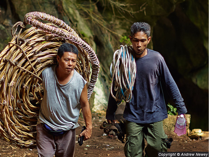 To conduct the meticulous process, the younger men will climb the outside of the cave, using ropes that they secure near the cave