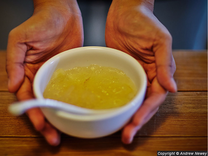 The nests are typically used to create a soup, though they can also be made into a gelatinous dessert. Newey sampled a $50 bowl of the dessert, which he told us had a soft, jelly-like texture and tasted somewhat like a Slush Puppie.