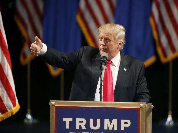 Republican presidential candidate Donald Trump speaks at the Treasure Island hotel and casino, in Las Vegas.