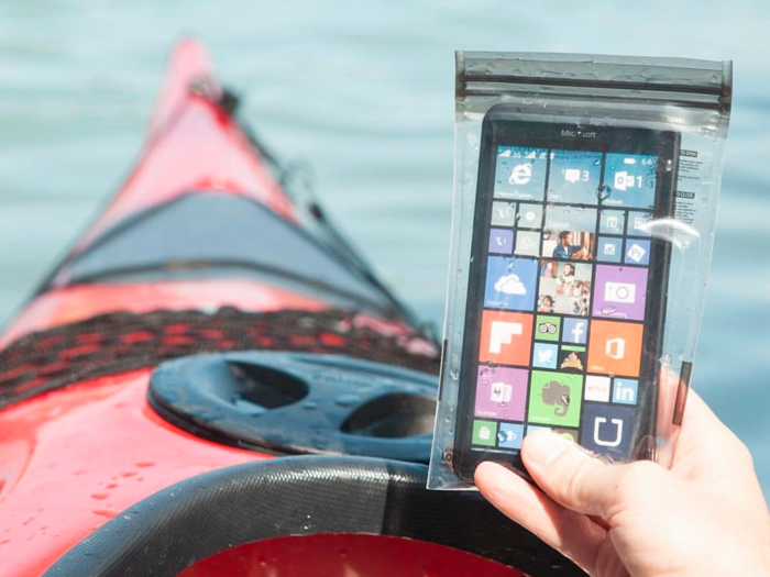 Keep your phone dry in a waterproof gadget bag.