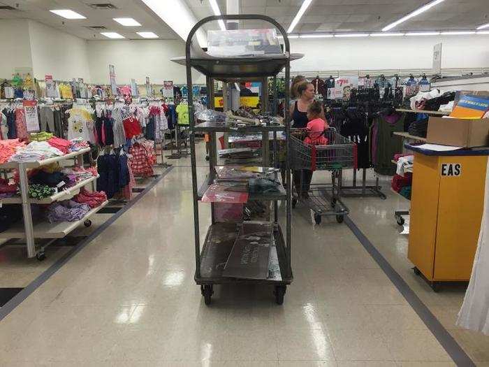 Shoppers were forced to navigate their carts around the shelving.