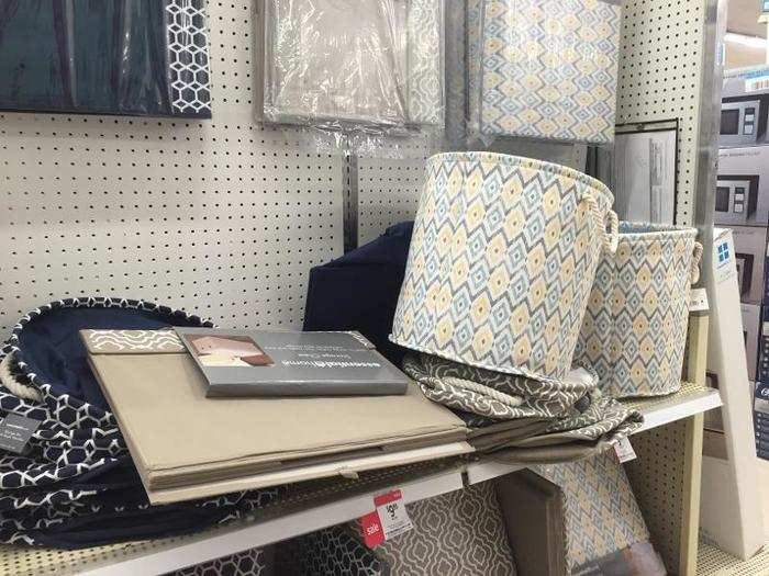 Shelves overflowed with lamps, pillows, blankets, and more.