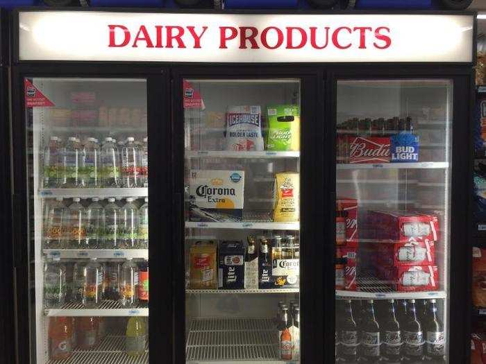 The "dairy products" cooler was equally misleading, as it was full of beer and soda.