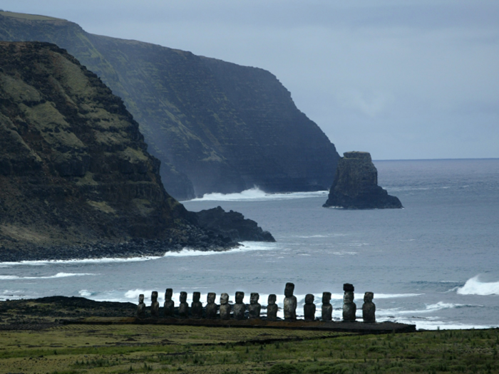 Huge, violent waves buffet the ancient statues, damaging their stone bases. If they get too damaged, they could topple over.