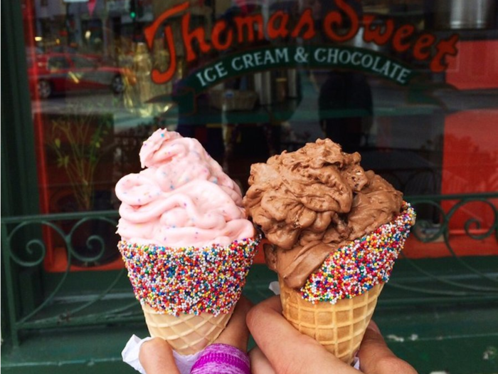 WASHINGTON, D.C.: Thomas Sweet offers over 40 flavors of tasty ice cream, as well as fudge. Go for a blend-in: ice cream blended together with your choice of toppings.