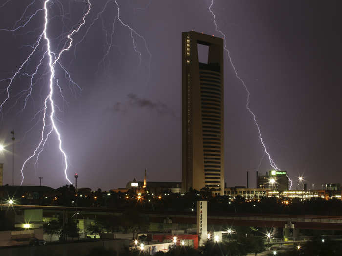 Contrary to popular belief, lightning can strike the same place twice, especially tall buildings. The myth that a lightning strike permanently changes the electric charge of the ground where it hits, making it immune to further strikes, is bucked by places like the Torre Ciudadana in Monterrey, Mexico that