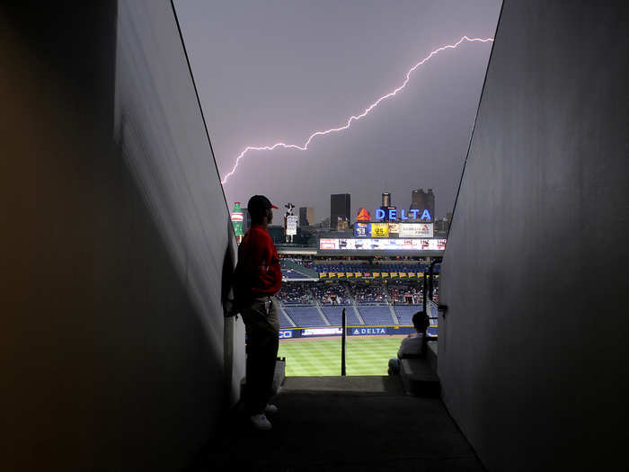 While scary, the odds of being struck by lightning in the US — even at a baseball game at Turner Field in Atlanta during a June 2015 baseball game where this picture was taken —are very low. In any one year, the average American has a one in a million chance of getting struck. In comparison, you