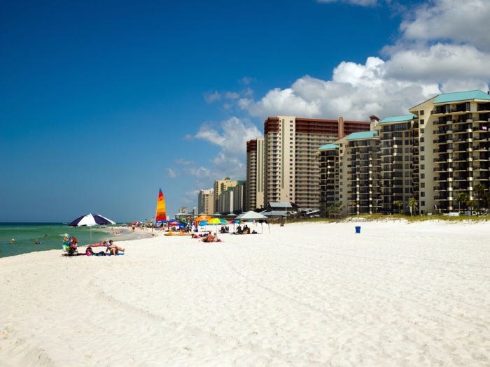 22. Panama City Beach, Florida, offers more than 27 miles of busy hotels and beautiful white sands. Activities here range from parasailing and fishing to boating and jet skiing, with a wide variety of restaurants where you can enjoy the catch of the day.