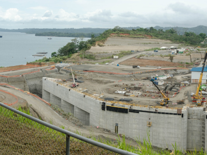 A view of the expansion construction of the Panama Canal.