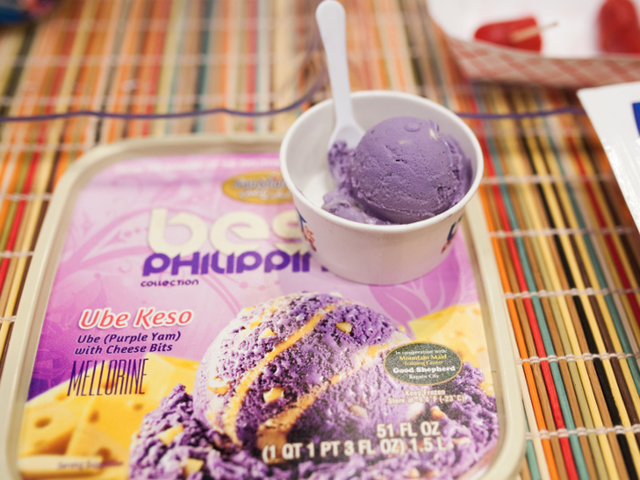 Ube ice cream with cheese bits