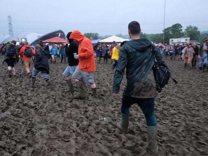 It was also distinct to the previous years for a more fundamental reason: Mud. Unimaginable quantities of mud. The rain was biblical in the run-up, continued on-and-off throughout the festival, and left the site in what organiser Michael Eavis said were some of the worst conditions in the festival’s half-century history.