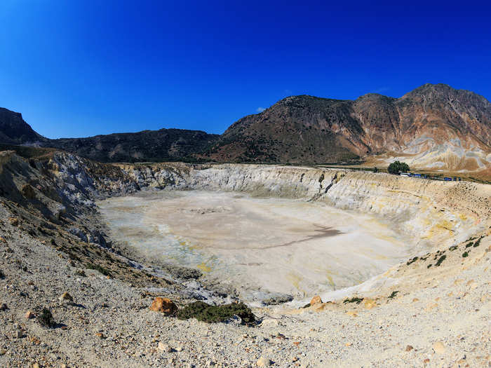 Climb inside the crater of an active volcano (if you dare) on the island of Nisyros in Greece