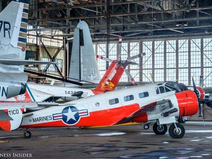 Inside is a paradise of old aircraft. Like this Beechcraft C-45, most are from the legacy of Navy and Marine aviation.