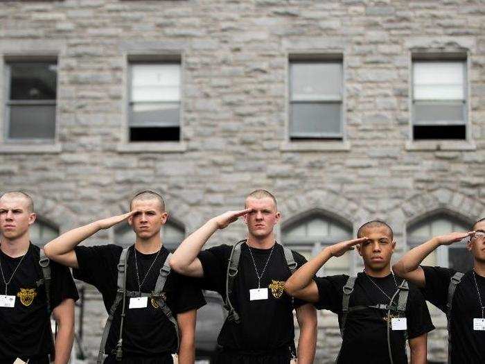 Cadets are instructed on salutes.