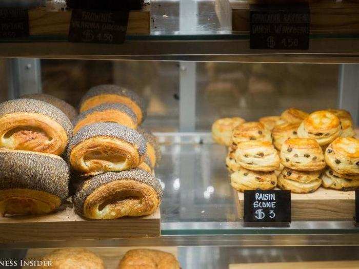 The bakery, Meyers Bageri, has a wide selection of breads, sandwiches, and pastries.