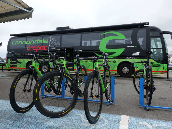 Out in the parking lot of the hotel, the riders