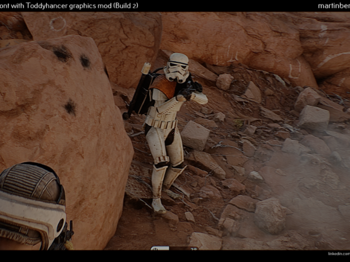 The amount of detail on that Stormtrooper is genuinely mind-blowing. Games do not look this good. Period.