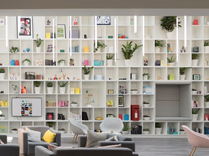 MOO encouraged its employees to bring in books to place on the shelves.