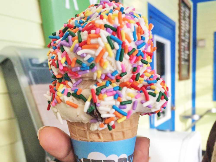 Sample ice cream at the Ben & Jerry