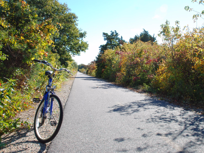 Bike along the Shining Sea Bikeway in Cape Cod, Massachusetts.