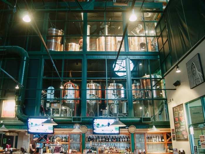 Inside Louisville Slugger Field, a minor-league baseball park in Louisville, Kentucky, Against the Grain is a 15-barrel operation but has brewed hundreds of different beers.

It