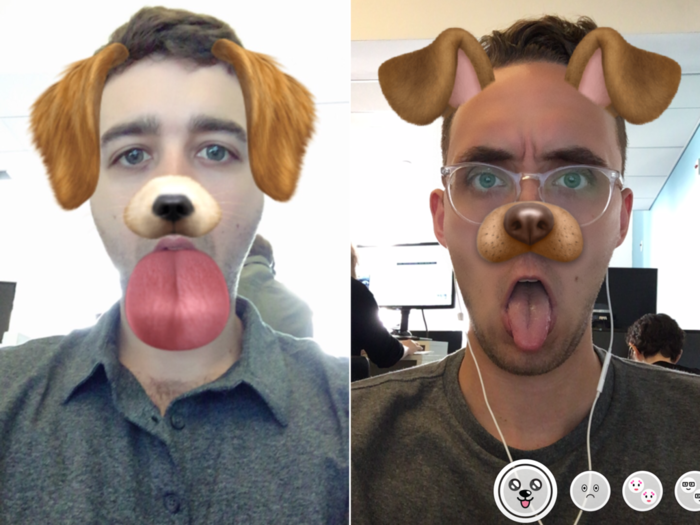 Some of the filters appear to be the same though, like the dog face filter. Snow