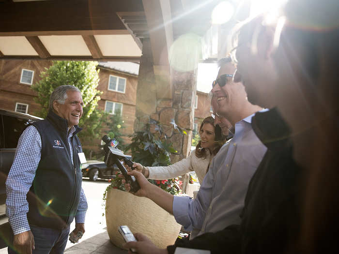 The sun gleams upon the arrival of CBS CEO Leslie Moonves.