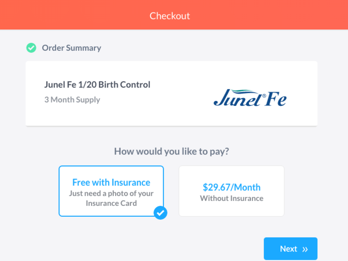 The final step was uploading a photo of my driver license and health insurance card. Thanks to the 2010 Affordable Care Act (aka "Obamacare"), my birth control was free.