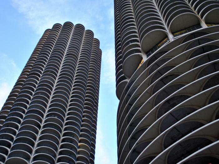 MARINA CITY: This mixed-use complex along the banks of the Chicago River helped totally reshape the model for urban development when it was finished in 1964.