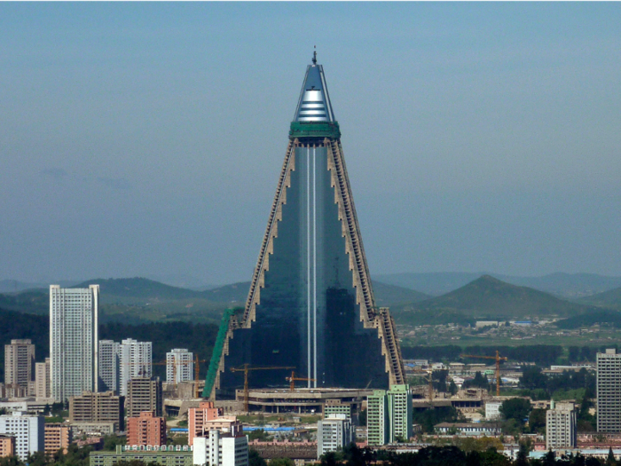 RYUGYONG HOTEL: This towering building in Pyongyang started construction in 1987, but it still hasn