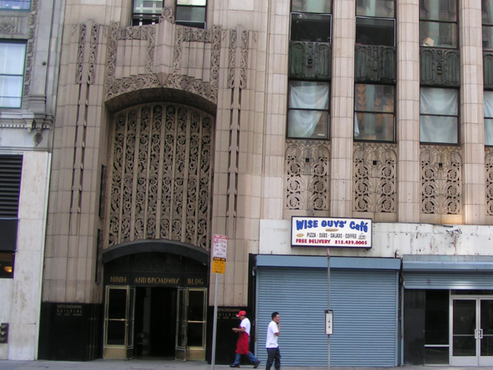 The Ninth and Broadway Building is perhaps most recognizable for its distinct entranceway, a staple of many Art Deco buildings.