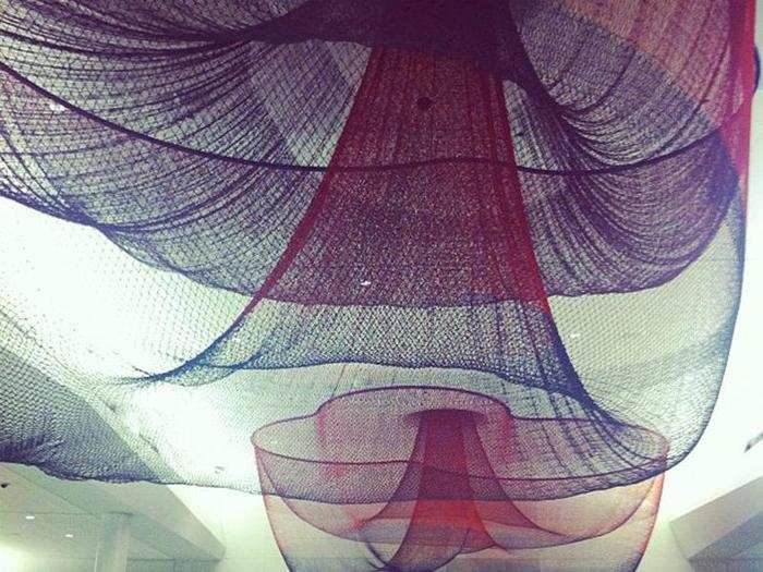 A jellyfish-like installation hangs from the ceiling of Terminal 2 in San Francisco