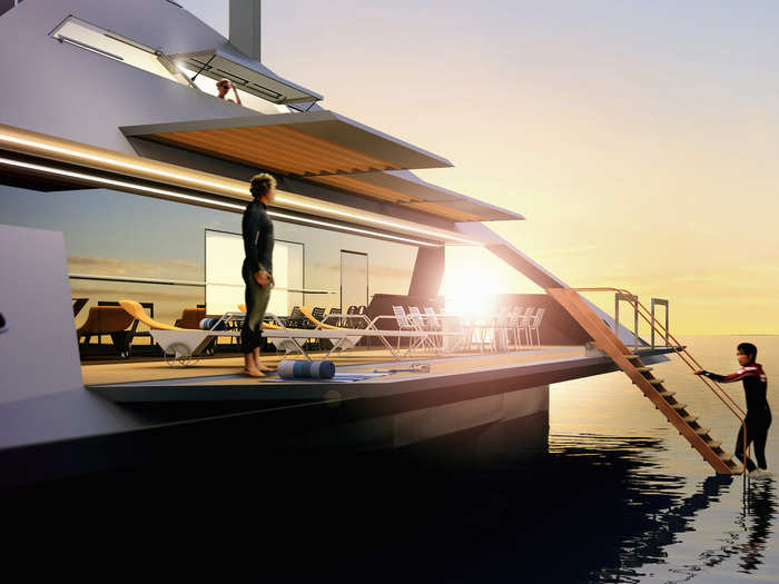 Not only can the superyacht avoid rough seas by floating above the ocean, it can also travel longer distances because the boat