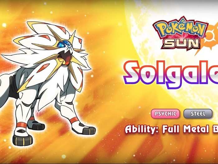 There are two main legendary Pokémon that we know about so far. The first is Solgaleo, a Psychic/Steel-type who is exclusive to "Pokemon Sun."