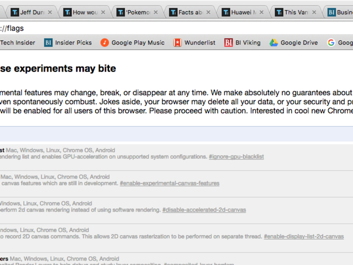 Enter “chrome://flags” in the omnibar to enable cool hidden hacks — at your own risk.