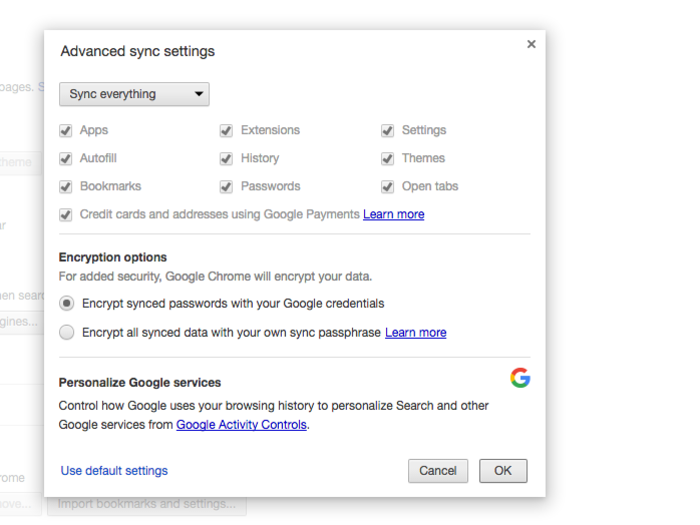 Sign into your Google account on a new computer to quickly import all your bookmarks, browsing settings, extensions, and so on. You can selectively choose what to sync, too, by checking the “Advanced sync settings…” option in the settings menu — just in case you don’t want that credit card info making the jump.