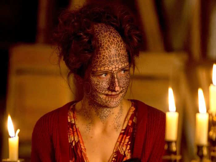 Gummer took a kooky career turn when she starred as Penny aka Lizard Girl, whose father gave her a reptilian face tattoo, on FX