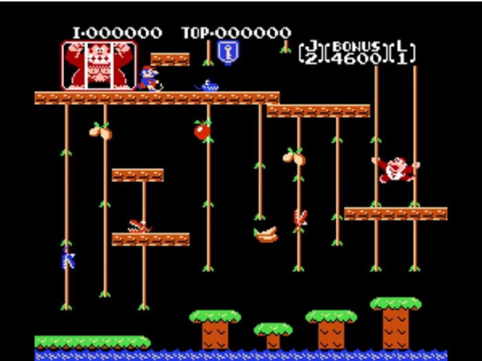 "Donkey Kong, Jr." turns the world upside down, putting players in the shows of Donkey Kong