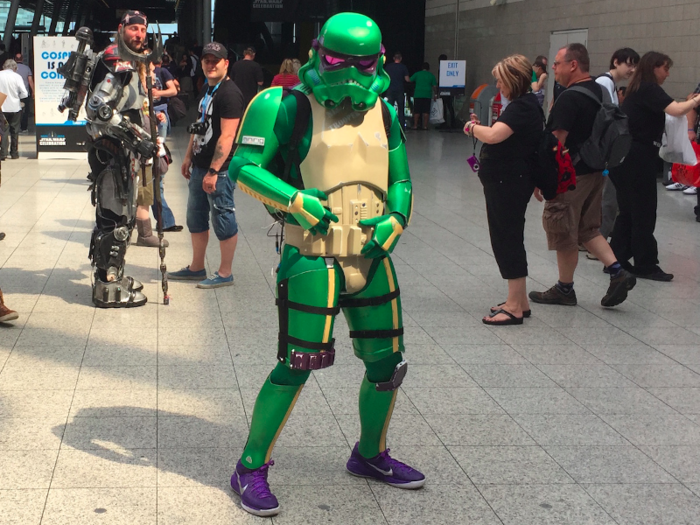 This guy was dressed as a mix between a Stormtrooper and one of the ninja turtles. His backpack played rap music all day long while he posed for photos.