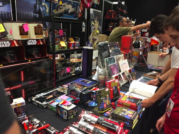 The stalls at the convention sold all kinds of Star Wars memorabilia.