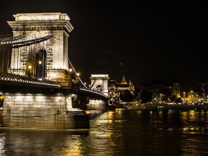 The Chain Bridge connects the areas of Buda and Pest that make up Hungary