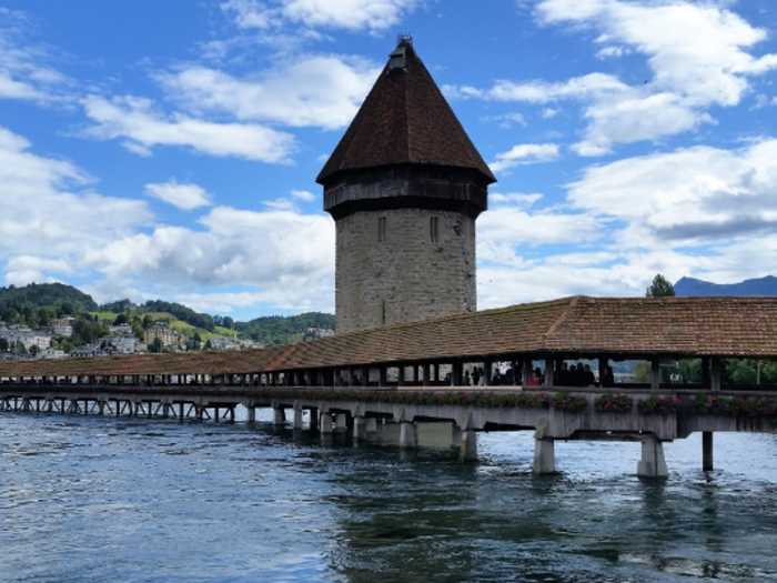 The Kapellbrücke, which translates to Chapel Bridge, is one of Switzerland