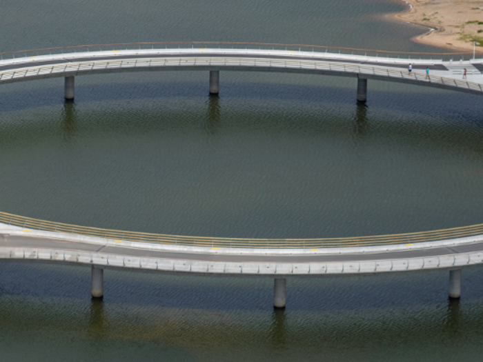 The unusual design of the Laguna Garzon Bridge in Uruguay forces drivers to slow down.