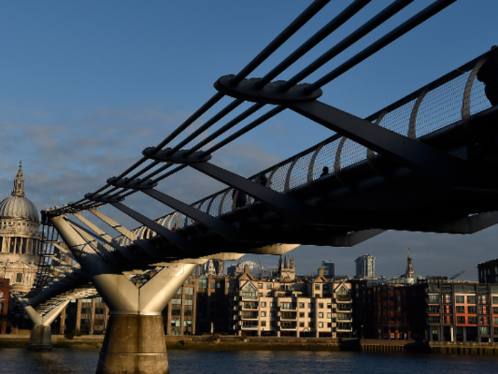 The Millennium Bridge stands out in stark contrast amongst London