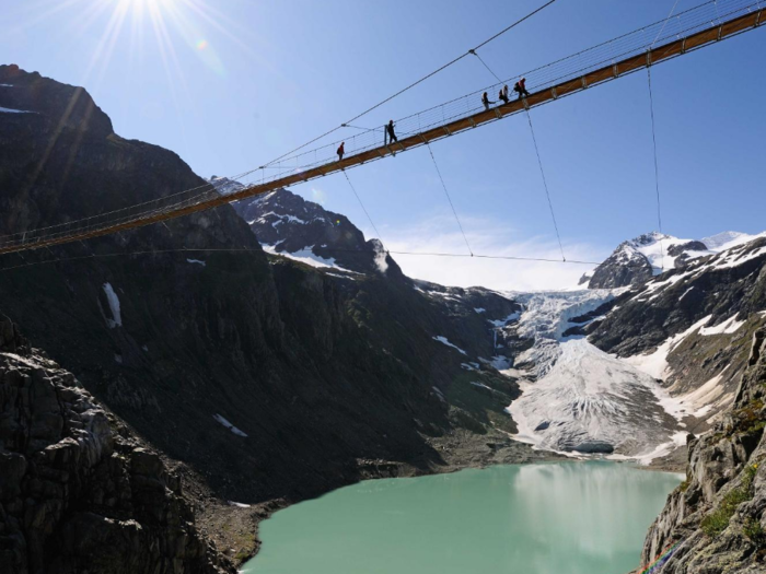 The Trift Bridge provides stunning, yet terrifying, views of the Swiss Alps.