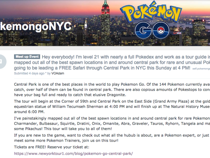 Our guide and "Pokémon GO" expert, Adam Wennick, had posted on Reddit that he was hosting a free safari a few days earlier. The tour was fully booked in a matter of minutes.